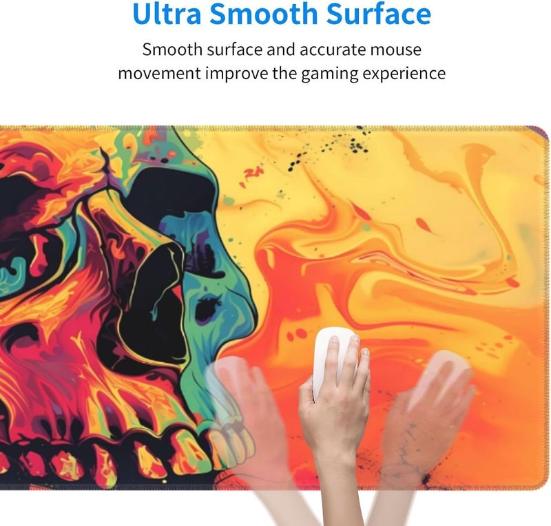 Brecoy Gaming Mouse Pad Desk Pad,Extended Big Mouse Pad,31.5x11.8 Inch Long Computer Keyboard Mouse Mat Mousepad with 3mm Non-Slip Base and Stitched Edge for Gaming and Office… (Watercolor Skull) - Image 4